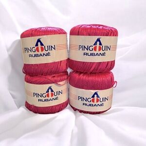 NWT PINGOUIN Rubané Polymide Ribbon Shiny DK 50g 75m -  Hot Pink - 4 Skeins